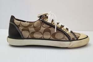 Coach Barrett Canvas Logo Fashion Lace UP Sneakers Women Size 6.5B Brown Tan